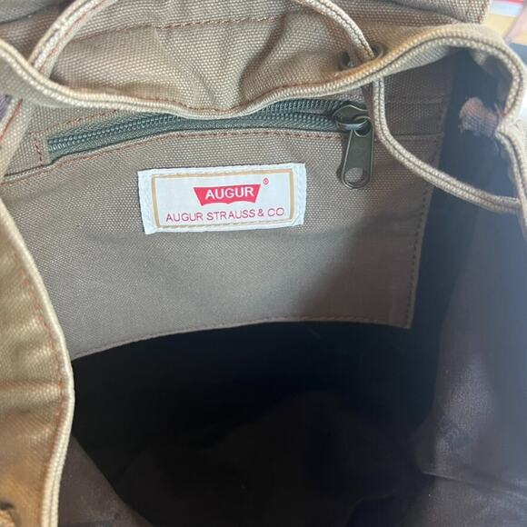 Augur Strauss Backpack Laptop Canvas Drawstring Leather Trim Boho Hiking Unisex - Picture 7 of 13